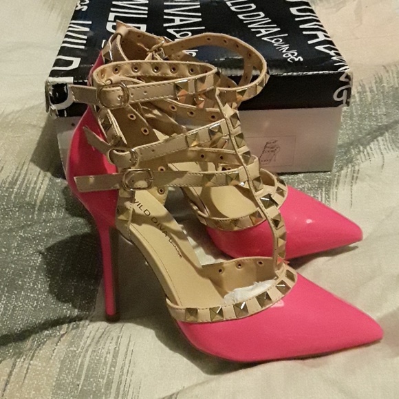 Neon pink and nude color 4 inch heels - Picture 4 of 7